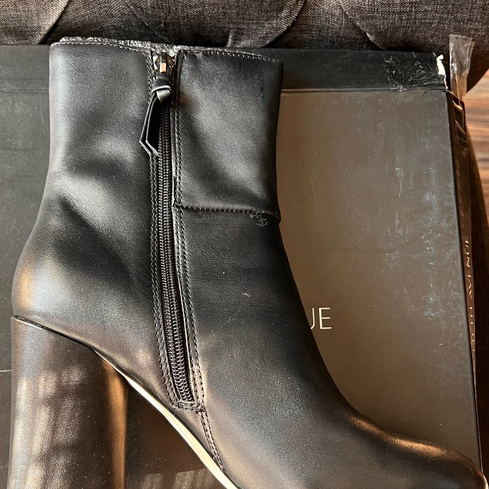 Saks Fifth Avenue Black Leather Ankle Booties with Wedge Heel - Picture 3 of 7